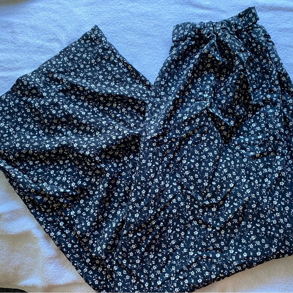 Miami Dark Navy Blue Floral Wide Leg Pants